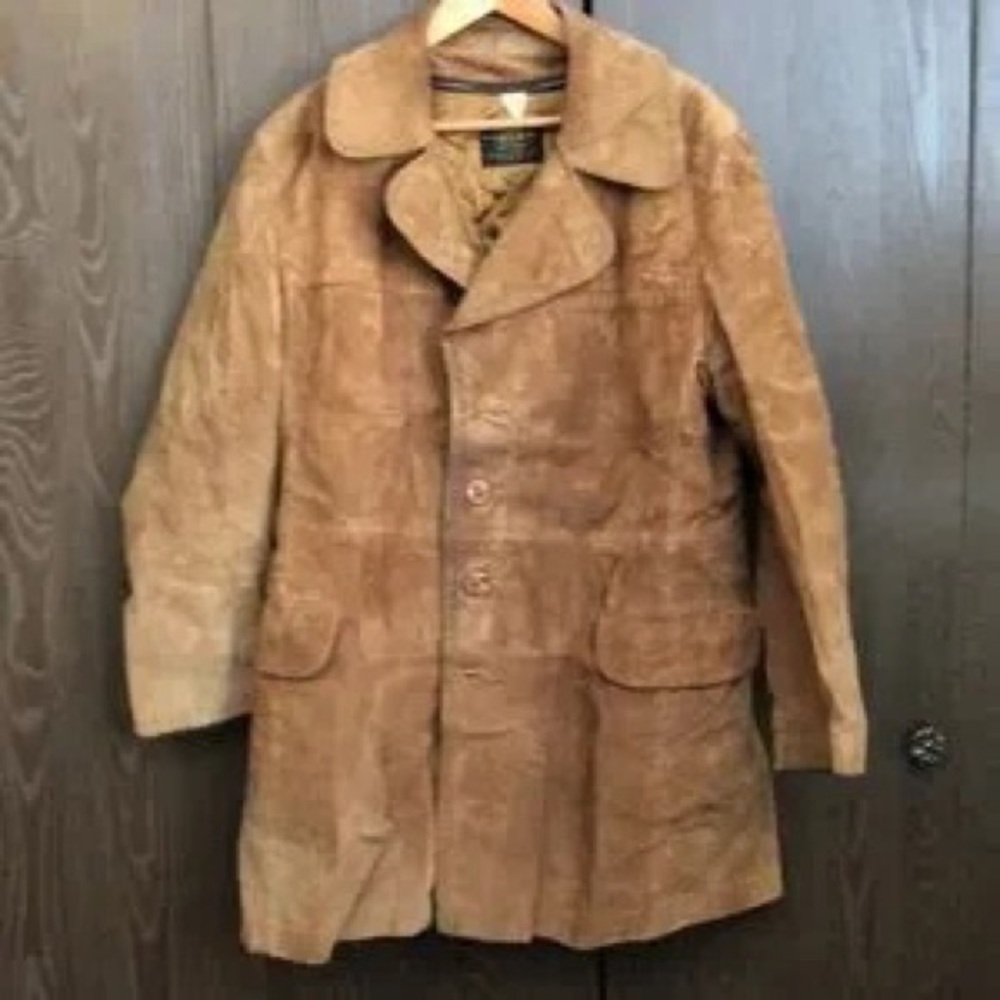 Men's Tan Suede Button-Front Coat